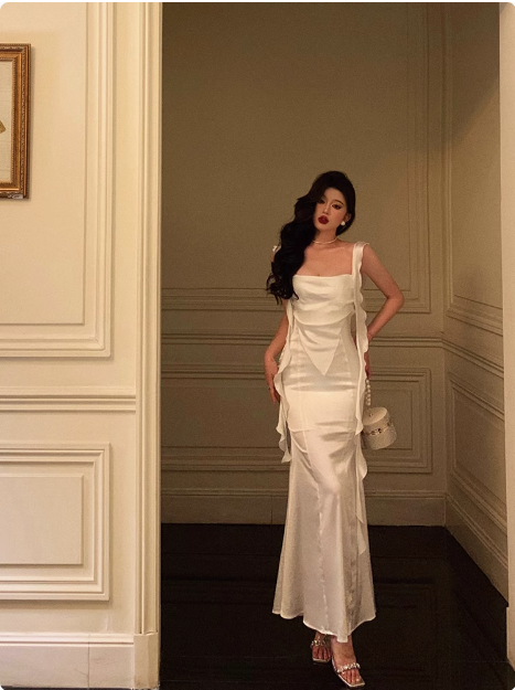 Classy Mermaid White Square Neck Long 18th Birthday Dress Party Gown 21st Birthday Outfits Birthday Dress Ideas For Women DP605