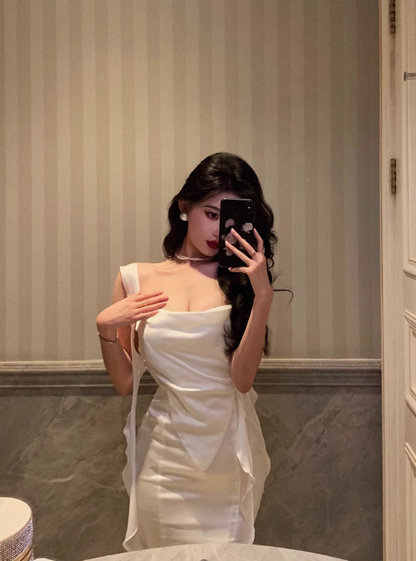 Classy Mermaid White Square Neck Long 18th Birthday Dress Party Gown 21st Birthday Outfits Birthday Dress Ideas For Women DP605