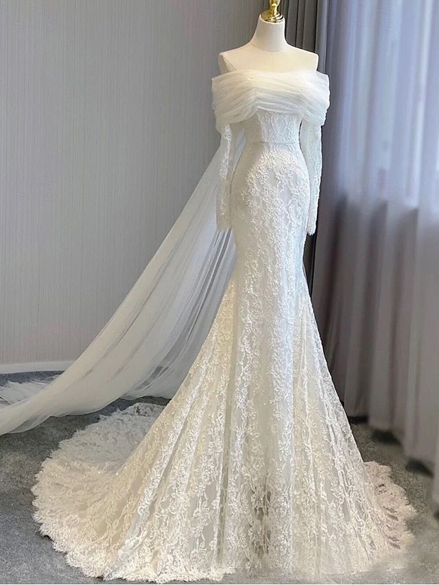 Dreamy Wedding Dresses A-Line Notch lapel collar Long Sleeve Court Train Summer Brides Dress DP608