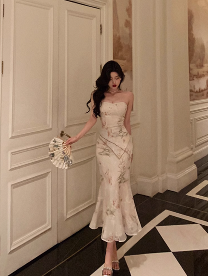 Classy Mermaid Strapless 2 Pieces Floral 18th Birthday Dress Party Gown 21st Birthday Outfits Birthday Dress Ideas For Women DP609