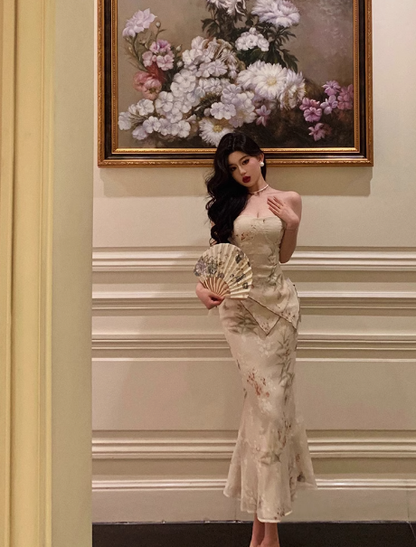 Classy Mermaid Strapless 2 Pieces Floral 18th Birthday Dress Party Gown 21st Birthday Outfits Birthday Dress Ideas For Women DP609