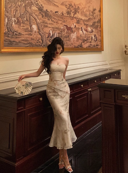 Classy Mermaid Strapless 2 Pieces Floral 18th Birthday Dress Party Gown 21st Birthday Outfits Birthday Dress Ideas For Women DP609