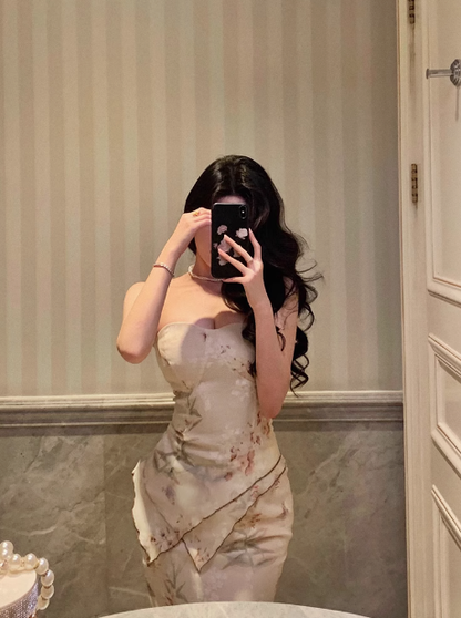 Classy Mermaid Strapless 2 Pieces Floral 18th Birthday Dress Party Gown 21st Birthday Outfits Birthday Dress Ideas For Women DP609