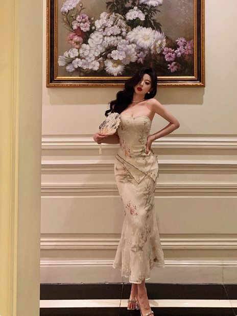 Classy Mermaid Strapless 2 Pieces Floral 18th Birthday Dress Party Gown 21st Birthday Outfits Birthday Dress Ideas For Women DP609