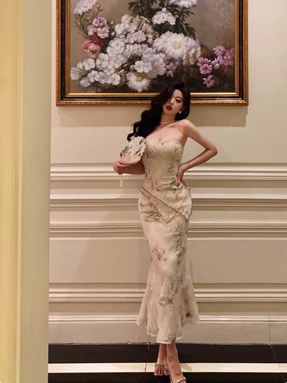 Classy Mermaid Strapless 2 Pieces Floral 18th Birthday Dress Party Gown 21st Birthday Outfits Birthday Dress Ideas For Women DP609