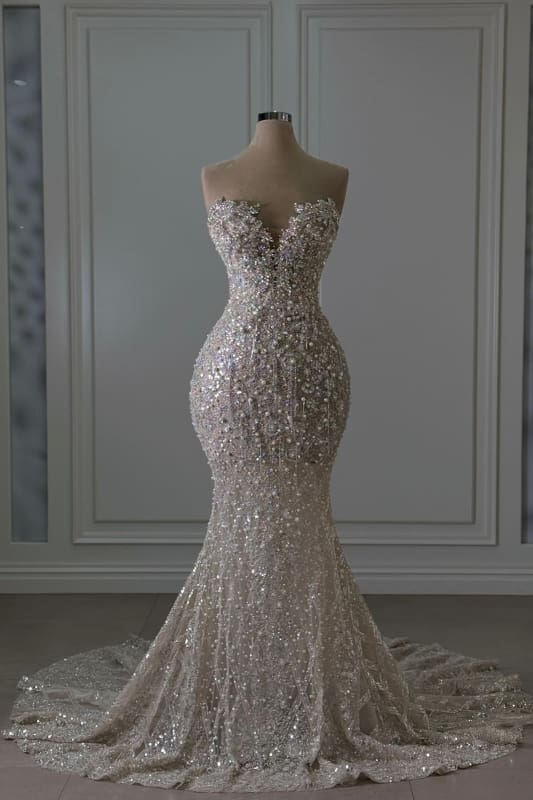 Luxury Sweetheart Sleeveless Beaded Lace Mermaid Wedding Dress DP612