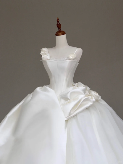 Unique Bridal Gown Ball Gown Straps White Satin Wedding Dresses Bridal Gowns DP638