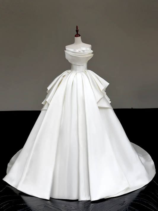 Unique Bridal Gown Ball Gown Strapless White Satin Wedding Dresses Bridal Gowns DP641
