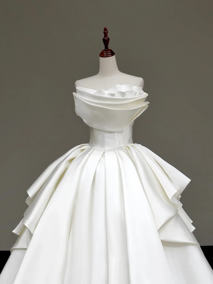 Unique Bridal Gown Ball Gown Strapless White Satin Wedding Dresses Bridal Gowns DP641