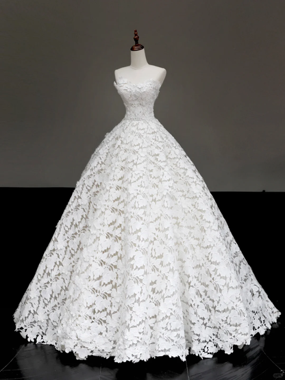 Unique Bridal Gown Ball Gown Strapless White Lace Wedding Dresses Bridal Gowns DP653