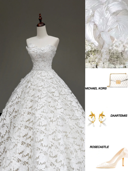 Unique Bridal Gown Ball Gown Strapless White Lace Wedding Dresses Bridal Gowns DP643