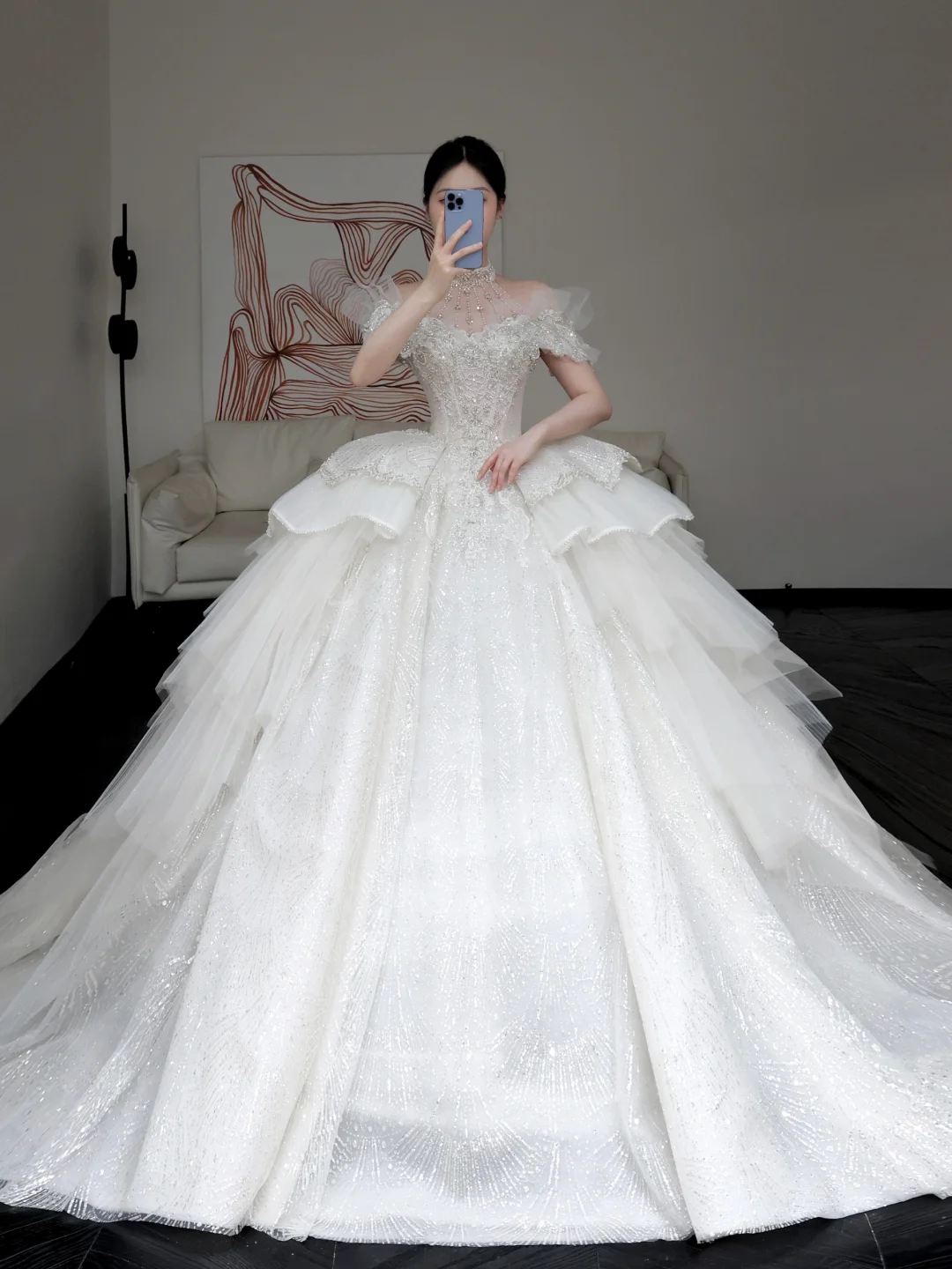 Luxury Ball Gown Wedding Dresses Off The Shoulder Short Sleeves Sequin Wedding Dress With Train DP646