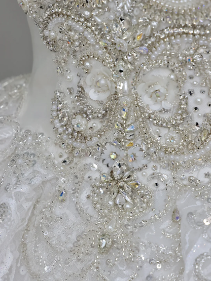 Luxury Ball Gown Wedding Dresses Short Sleeves Sequin Wedding Dress With Train DP647