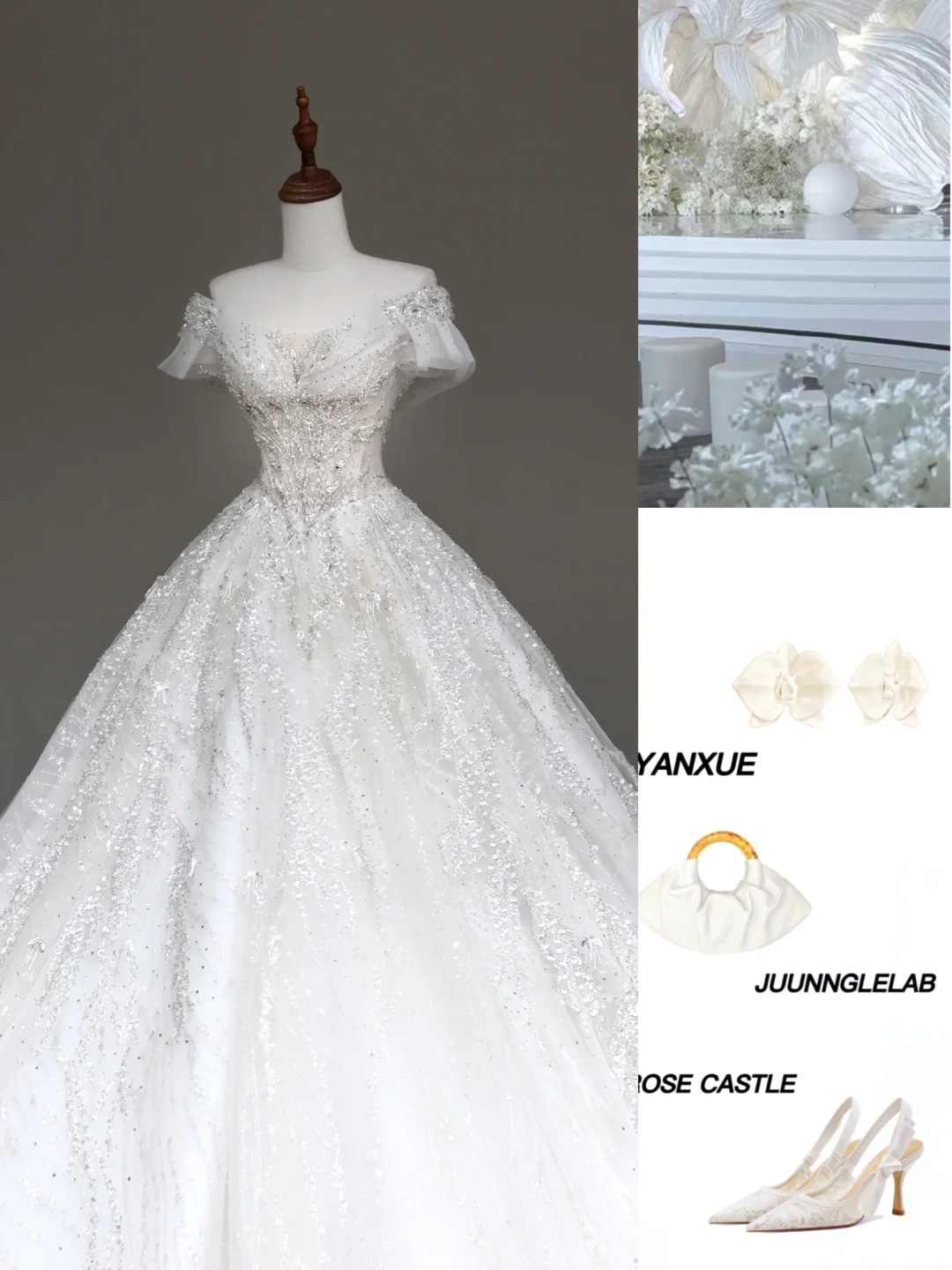 Luxury Ball Gown Wedding Dresses Off The Shoulder Short Sleeves Sequin Wedding Dress With Train DP648
