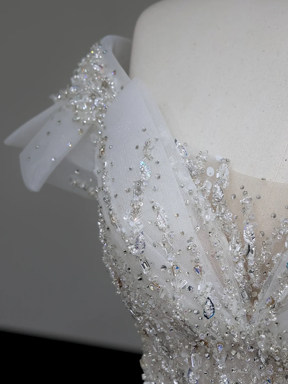 Luxury Ball Gown Wedding Dresses Off The Shoulder Short Sleeves Sequin Wedding Dress With Train DP648