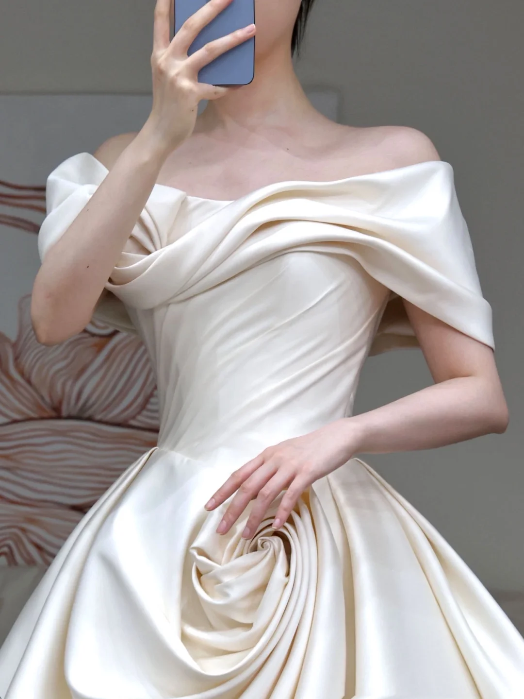 Classy Elegant A Line Off The Shoulder White Satin Long Wedding Dress Brides Dress DP649
