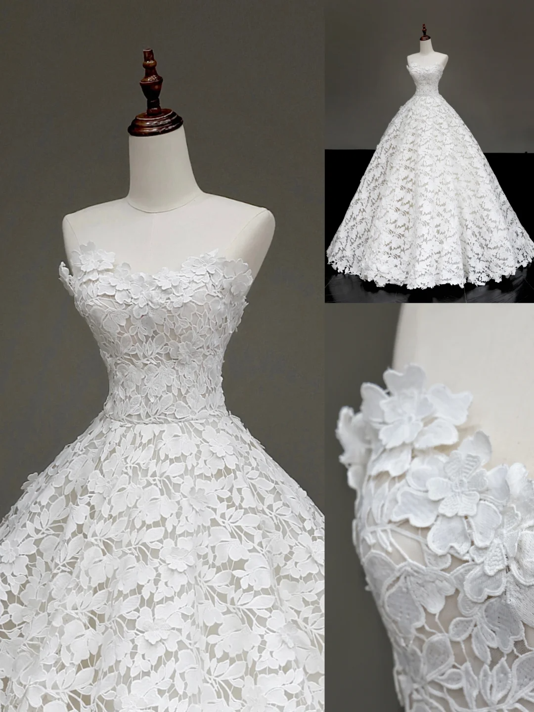 Unique Bridal Gown Ball Gown Strapless White Lace Wedding Dresses Bridal Gowns DP653