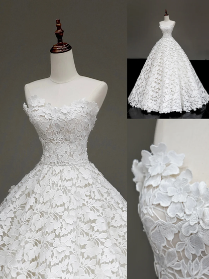 Unique Bridal Gown Ball Gown Strapless White Lace Wedding Dresses Bridal Gowns DP653