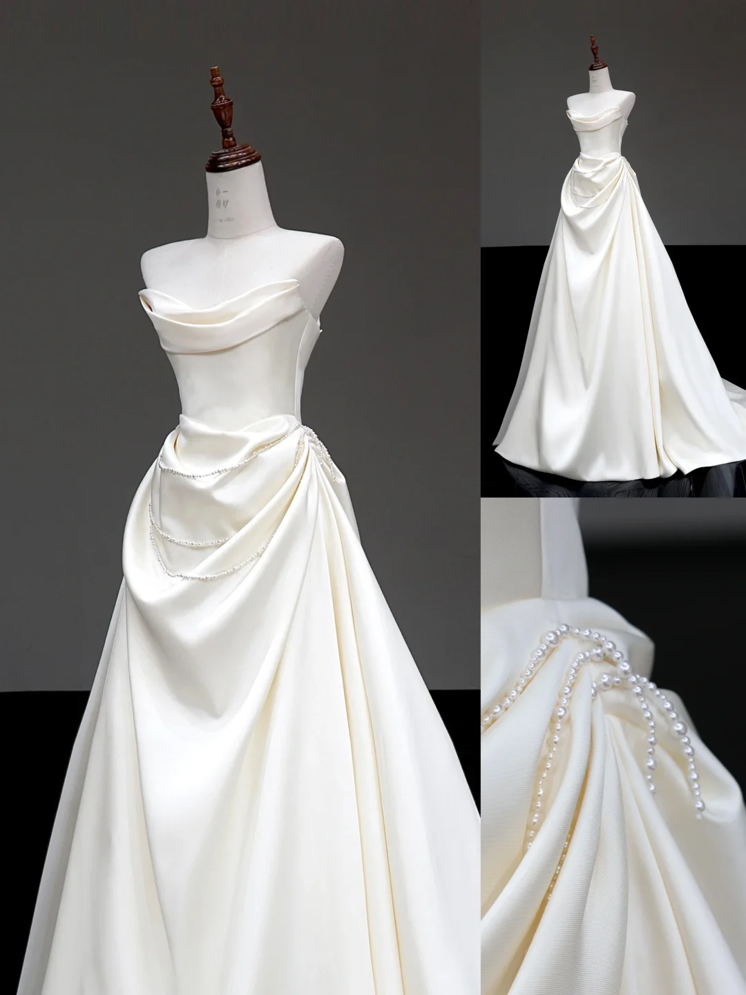 Unique Bridal Gown Ball Gown Strapless White Satin Sleeveless Wedding Dresses Bridal Gowns DP657
