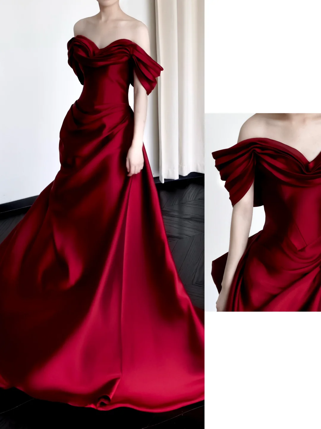 Gorgeous Mermaid Off The Shoulder Burgundy Satin Long Prom Dresses Graduation Dresses DP665