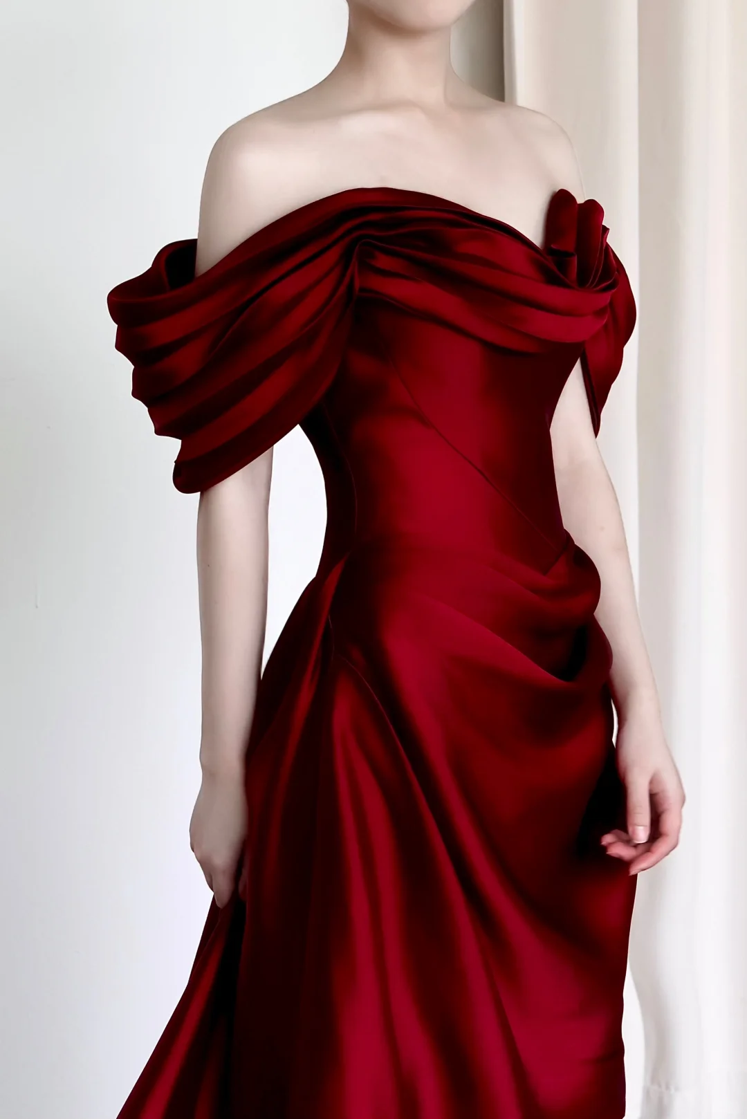 Gorgeous Mermaid Off The Shoulder Burgundy Satin Long Prom Dresses Graduation Dresses DP665