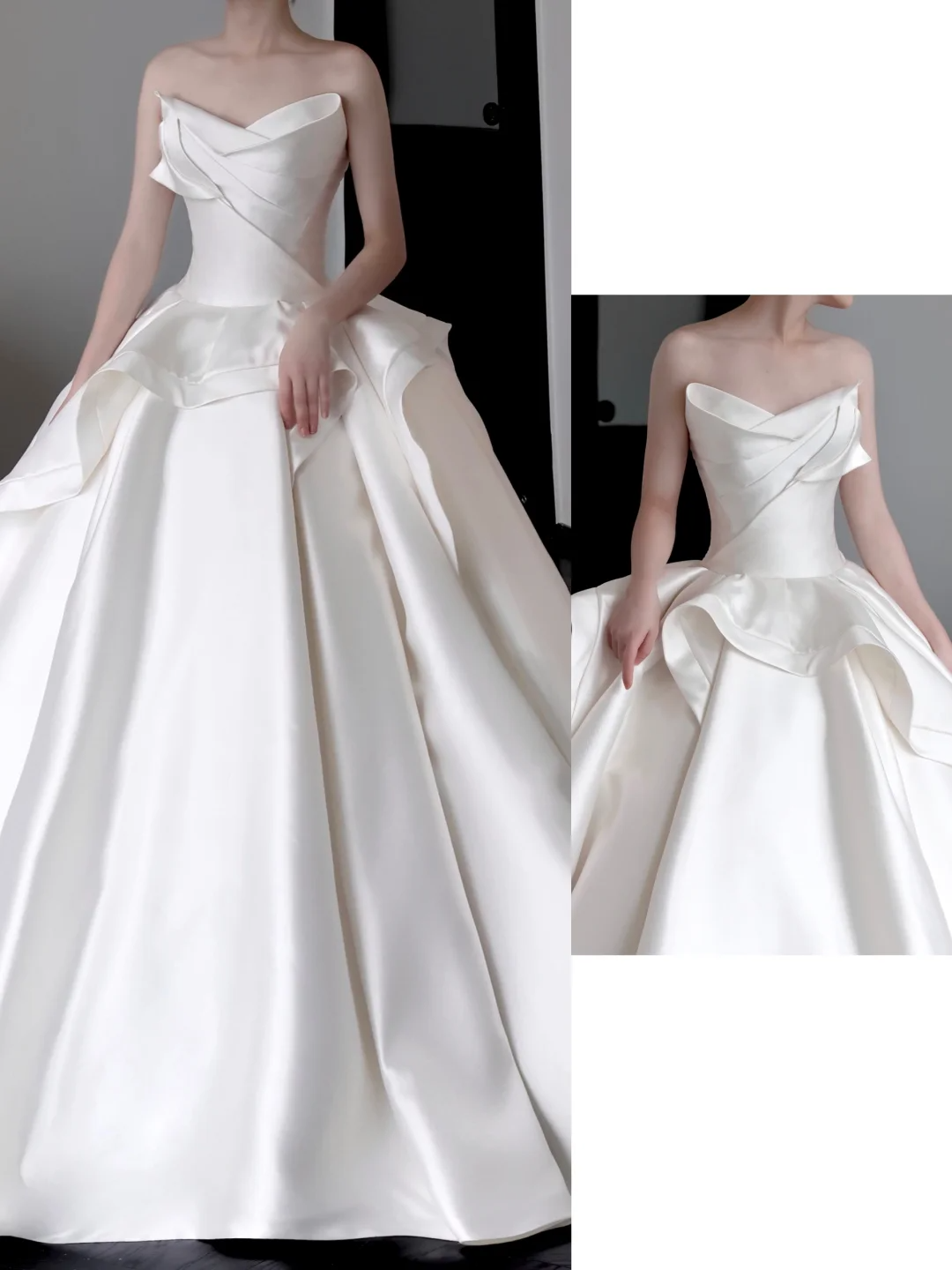 Unique Bridal Gown Ball Gown Sweetheart White Satin Wedding Dresses Bridal Gowns DP666