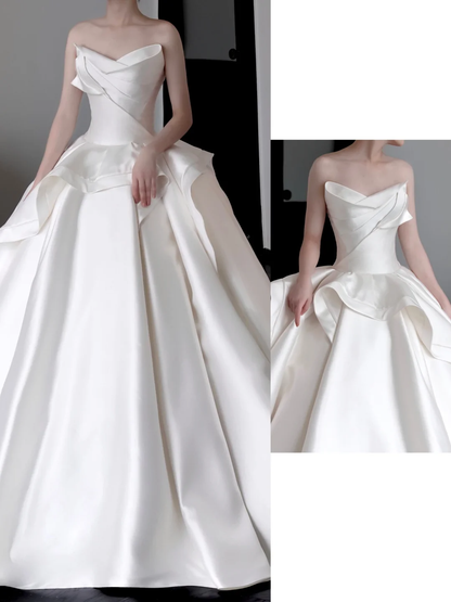 Unique Bridal Gown Ball Gown Sweetheart White Satin Wedding Dresses Bridal Gowns DP666