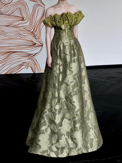 Gorgeous A line Strapless Green Satin Long Prom Dresses Graduation Dresses DP668