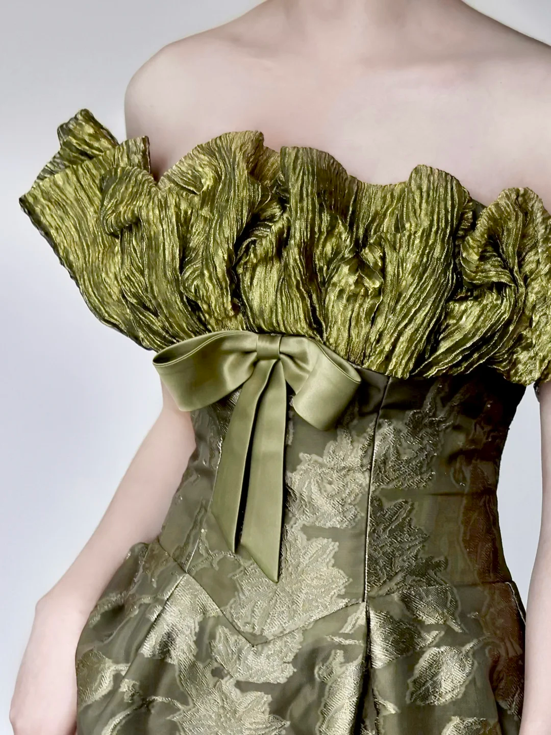 Gorgeous A line Strapless Green Satin Long Prom Dresses Graduation Dresses DP668