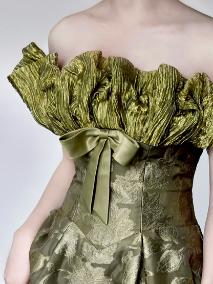 Gorgeous A line Strapless Green Satin Long Prom Dresses Graduation Dresses DP668