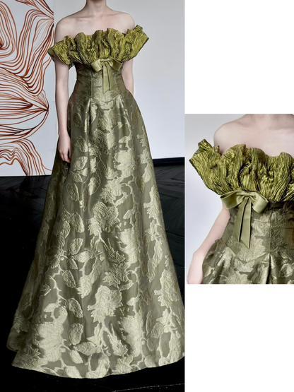 Gorgeous A line Strapless Green Satin Long Prom Dresses Graduation Dresses DP668