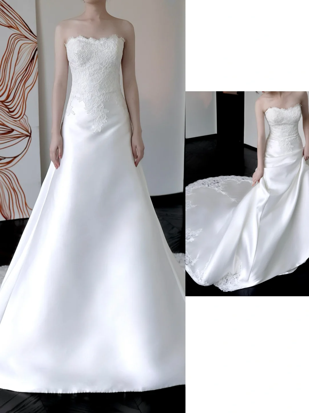 Unique Bridal Gown Mermaid Strapless White Satin Wedding Dresses Bridal Gowns DP670
