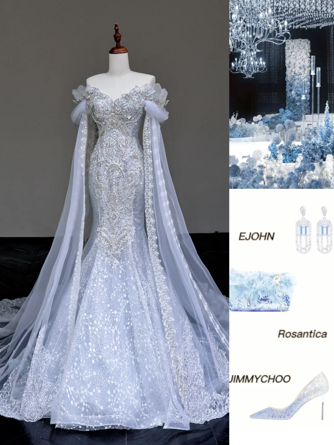Classy Elegant Mermaid Off The Shoulder Sequin Blue Long Sleeves Wedding Dress Brides Dress DP672