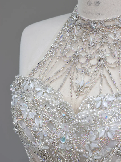 Unique Bridal Gown Ball Gown High Neckline Sleeveless White Sequin Wedding Dresses Bridal Gowns DP678