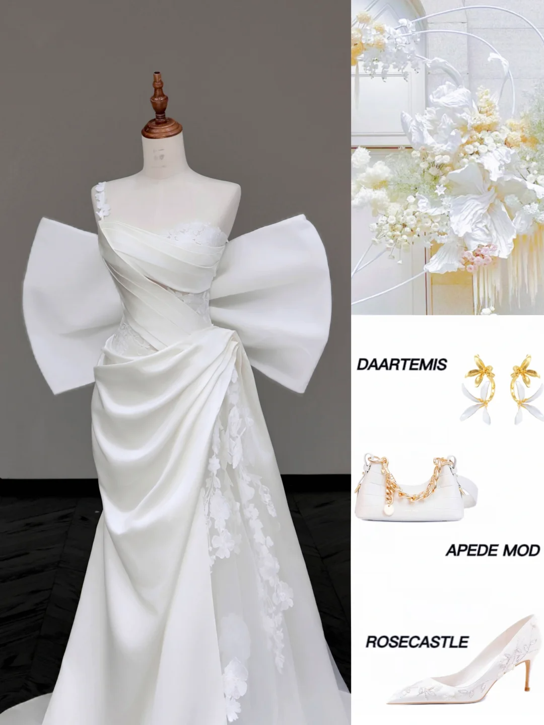 Unique Bridal Gown Mermaid Strapless White Satin Wedding Dresses One Shoulder Bridal Gowns DP689