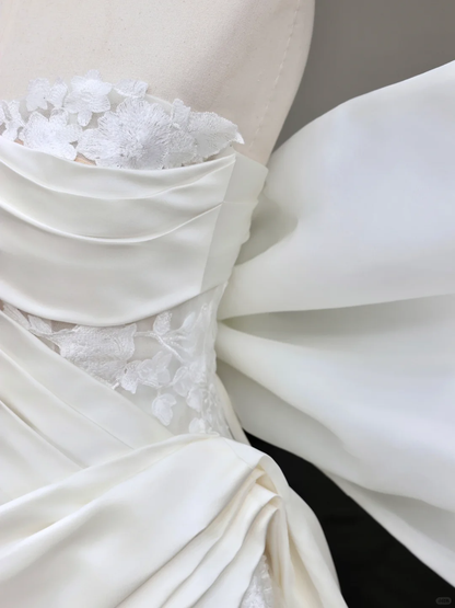 Unique Bridal Gown Mermaid Strapless White Satin Wedding Dresses One Shoulder Bridal Gowns DP689