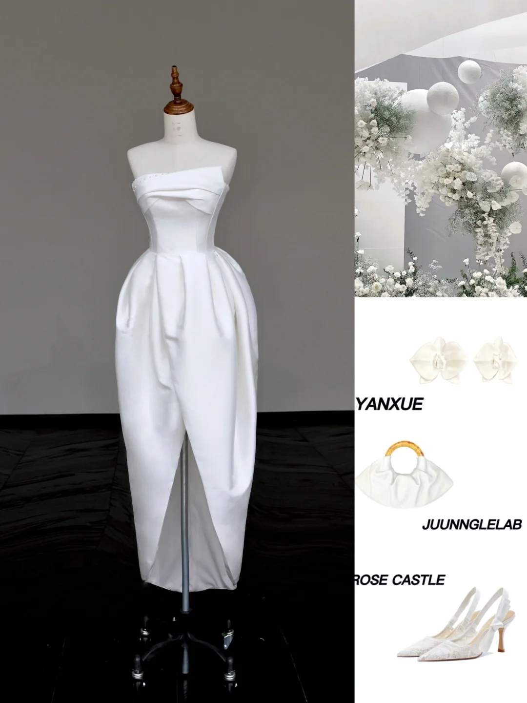 Unique Bridal Gown A line Strapless Satin Ivory Wedding Dresses Minimalist Bridal Gowns DP691