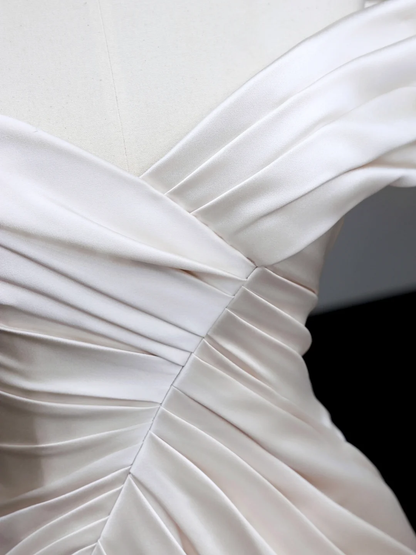 Unique Bridal Gown Mermaid Off The Shoulder Satin Ivory Slit Wedding Dresses Bridal Gowns DP694