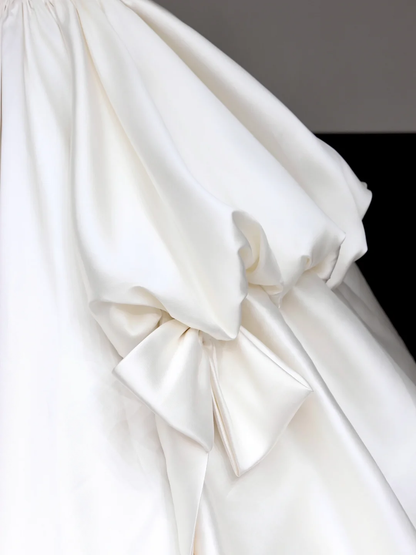 Classy Elegant Ball Gown Off The Shoulder White Short Sleeves Satin Wedding Dress Brides Dress DP695