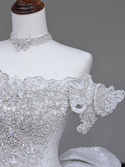 Unique Bridal Gown Ball Gown Off The Shoulder White Sequin Wedding Dresses Bridal Gowns DP719