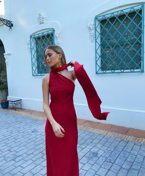 Classy Mermaid One Shoulder Burgundy Satin Prom Dresses Formal Summer Wedding Guest Dresses Wedding Guest Outfits DP733
