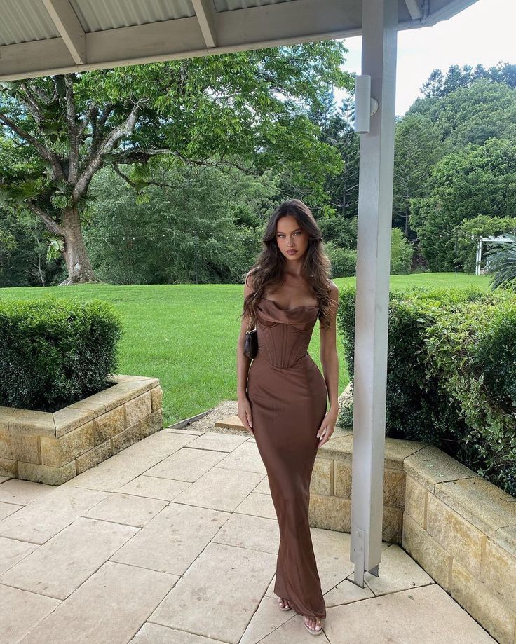 Classy Mermaid Spaghetti Straps Brown Prom Dresses Formal Summer Wedding Guest Dresses Wedding Guest Outfits DP737