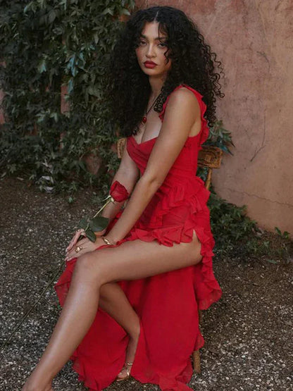 Gorgeous A line Square Neckline Grape Chiffon Slit Prom Dresses Formal Summer Wedding Guest Dresses Wedding Guest Outfits DP771