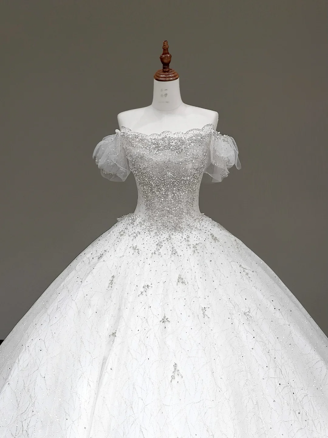 Classy Elegant Ball Gown Off The Shoulder Sequin White Short Sleeves Wedding Dress Brides Dress DP793