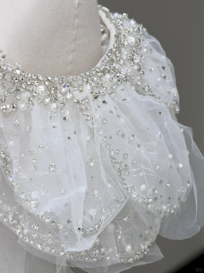 Classy Elegant Ball Gown Off The Shoulder Sequin White Short Sleeves Wedding Dress Brides Dress DP793