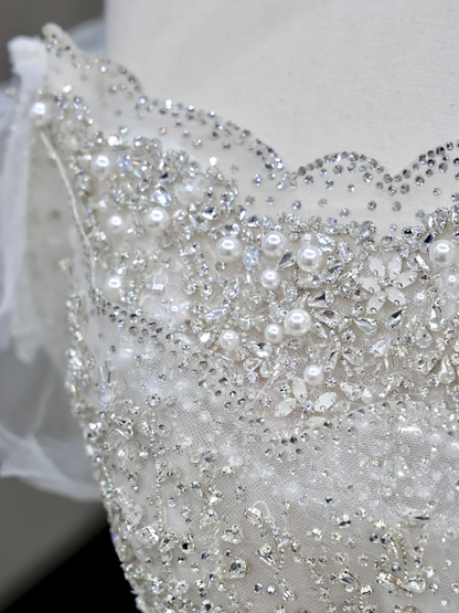 Classy Elegant Ball Gown Off The Shoulder Sequin White Short Sleeves Wedding Dress Brides Dress DP793