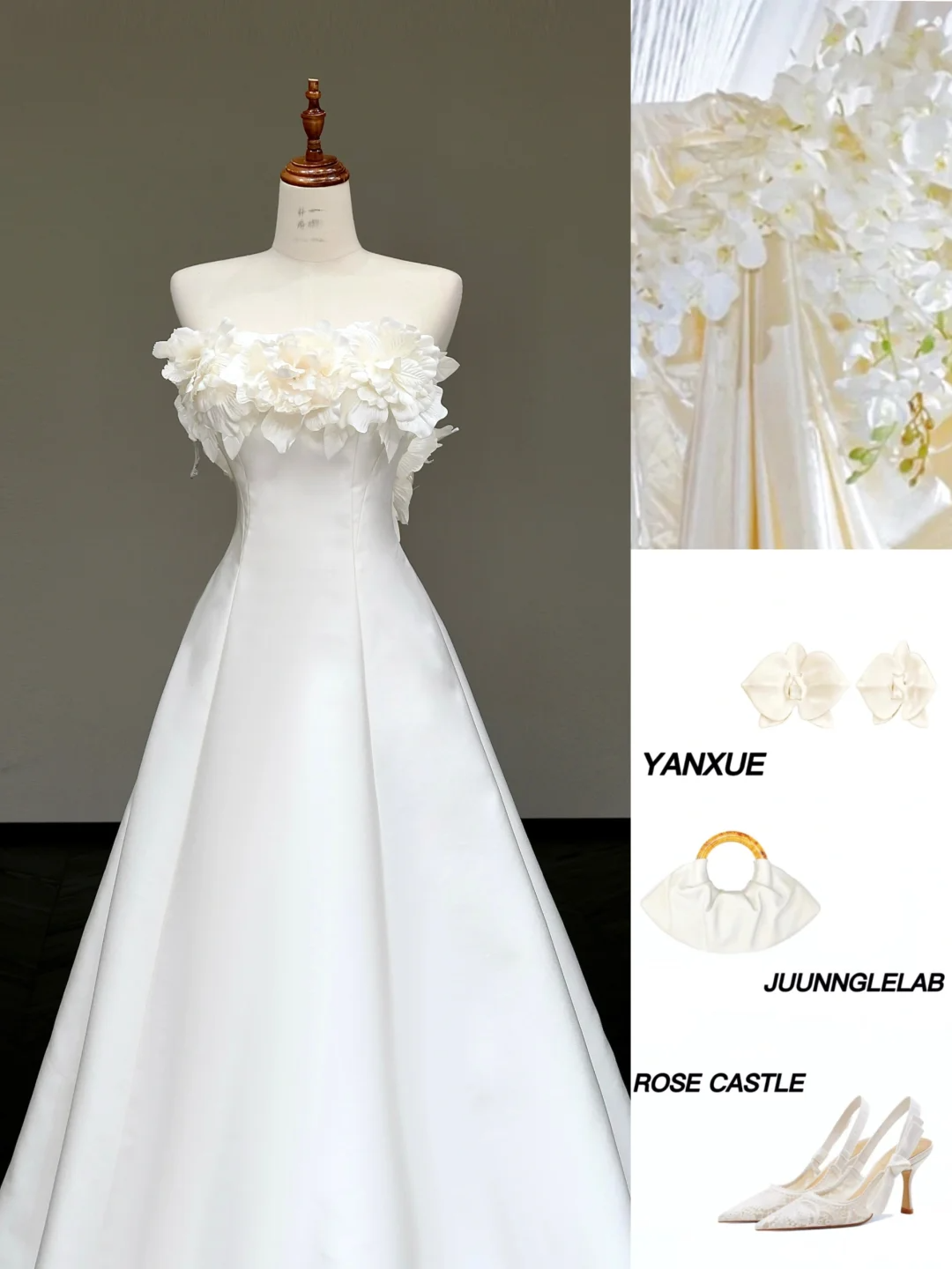 Unique Bridal Gown A line Strapless Satin White Wedding Dresses Minimalist Bridal Gowns DP796