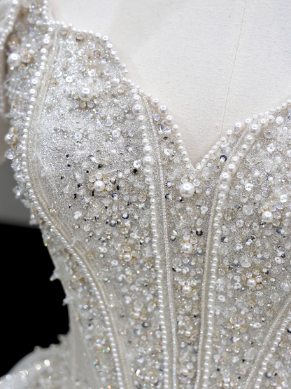 Princess Bridal Gown Ball Gown Sweetheart Short Sleeves White Sequin Wedding Dresses Bridal Gowns DP797