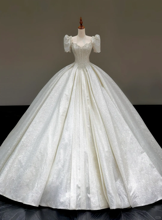 Princess Bridal Gown Ball Gown Sweetheart Short Sleeves White Sequin Wedding Dresses Bridal Gowns DP797