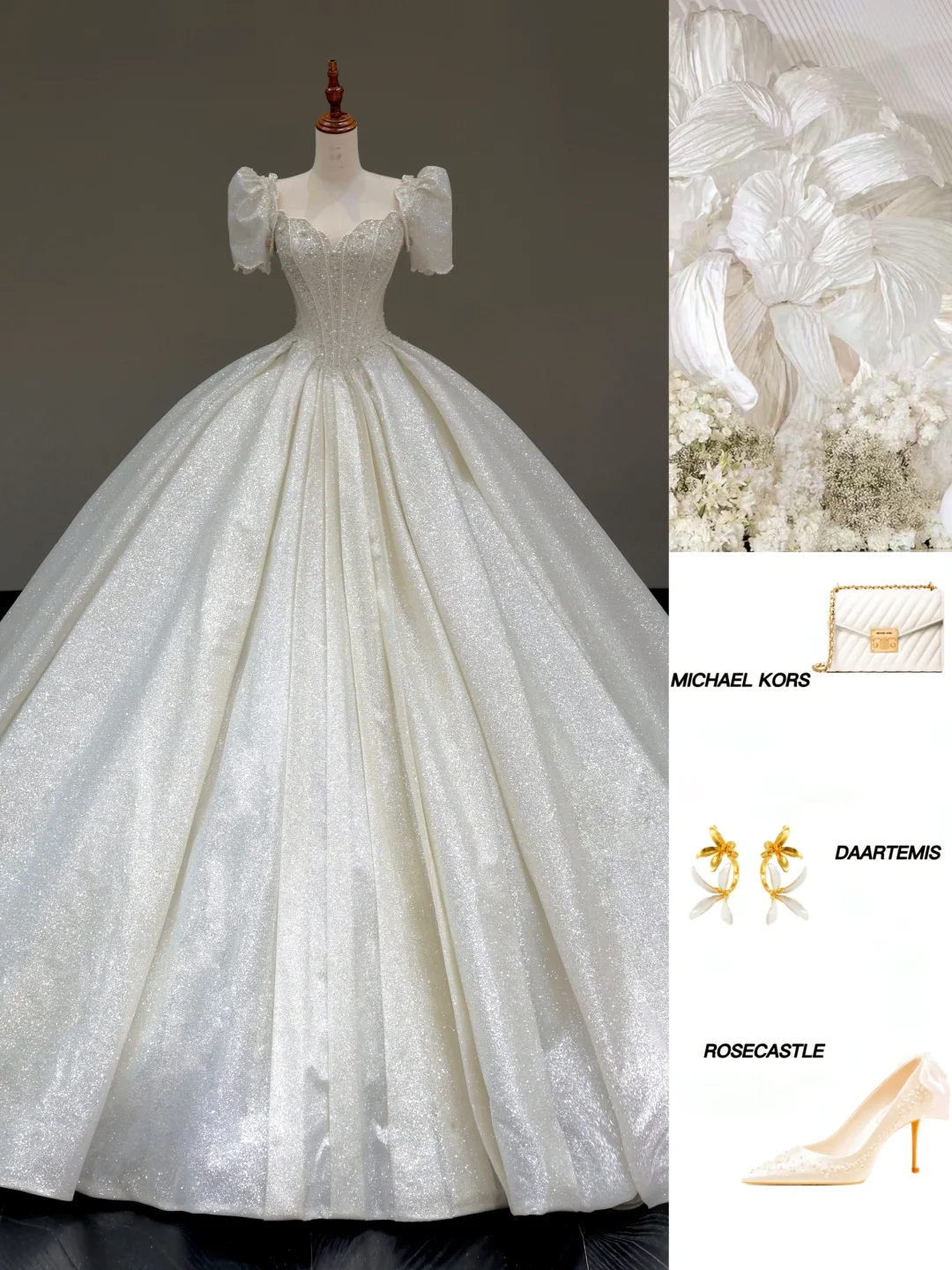 Princess Bridal Gown Ball Gown Sweetheart Short Sleeves White Sequin Wedding Dresses Bridal Gowns DP797